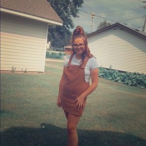 burnt orange overall dress